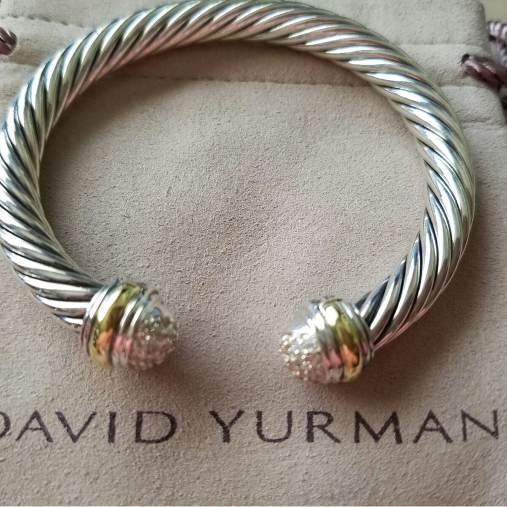 David Yurman 7 mm cable classic with pave diamonds and gold